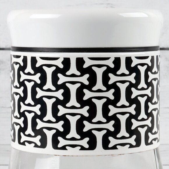Set of 2 Glass Treat Jars - Black & White Dog Bone Pattern NWOT - Picture 7 of 7